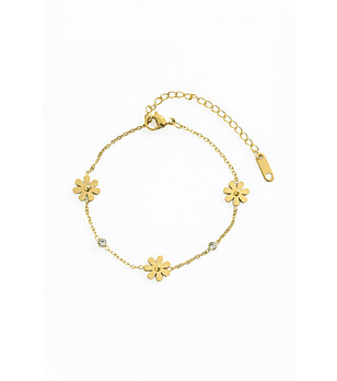 Дамска златиста гривна с цветя снимка