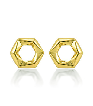 Дамски златисти обеци шестоъгълник от неръждаема стомана снимка