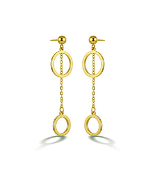 Златисти висящи обици с кръгли елементи снимка