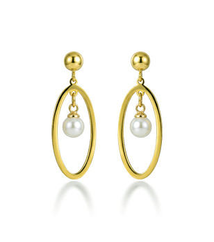 Златисти обеци от неръждаема стомана с перла снимка