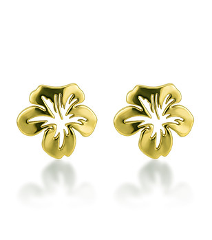 Златисти обеци цветя от неръждаема стомана снимка