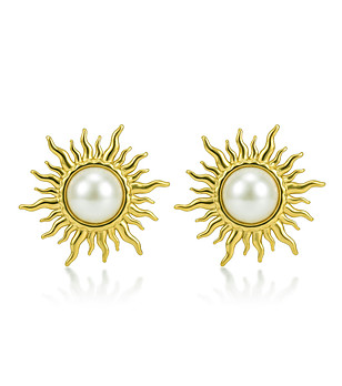 Златисти обеци тип слънце с перли снимка