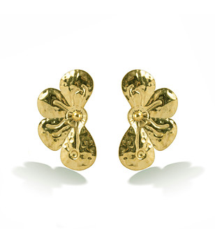 Златисти обеци от неръждаема стомана с релефни елементи снимка