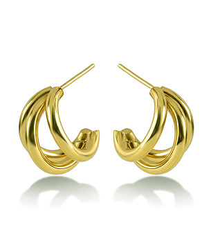 Златисти обеци халки от стомана с преплетен дизайн снимка