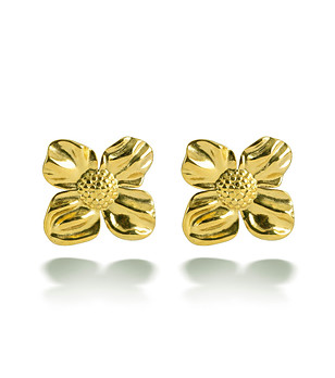 Златисти обеци цветя от неръждаема стомана снимка