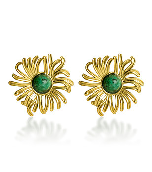 Златисти дамски обеци с имитация на малахит снимка