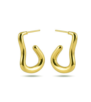 Златисти обеци тип халки с вълнообразна форма снимка