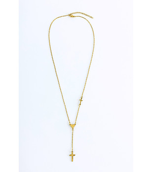 Златисто колие от неръждаема стомана със сърце и кръстове снимка