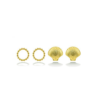 Комплект златисти обеци топчета кръгчета и миди от неръждаема стомана снимка