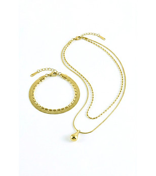 Дамски златист комплект колие и гривна с капковидна висулка снимка