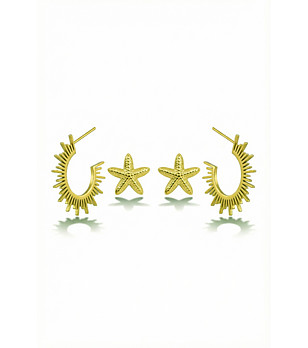 Комплект златисти обеци от неръждаема стомана с морски мотиви снимка