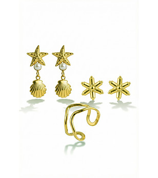 Златист комплект бижута с морски мотиви снимка