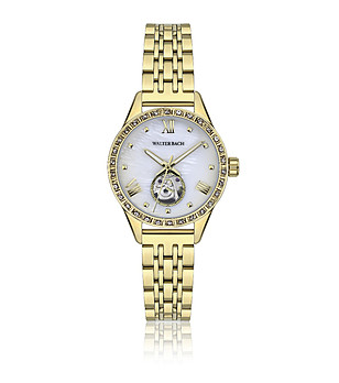 Дамски златист часовник с бял седефен циферблат  снимка