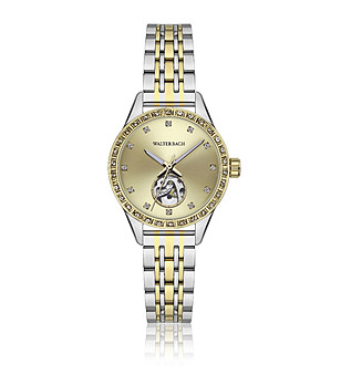 Дамски златист часовник с двуцветна верижка снимка