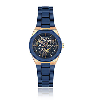 Мъжки син автоматичен часовник със скелетон циферблат  снимка