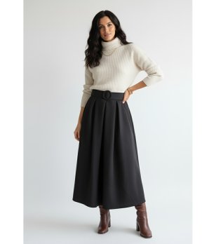 Черна миди пола с колан Tia снимка