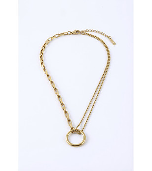 Дамско златисто колие от стомана с кръгла висулка снимка