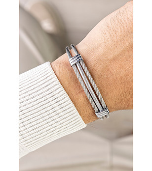 Мъжка сребриста гривна от стоманено въже снимка