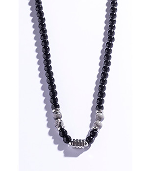 Мъжко колие с черни мъниста и сив яспис снимка