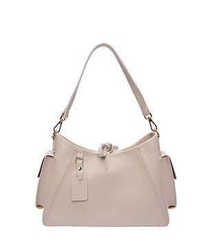 Бежова чанта за рамо с странични джобове снимка