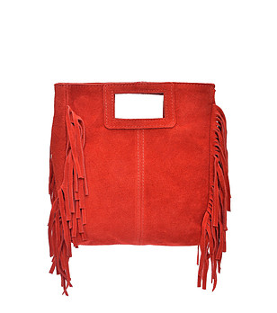 Червена чанта с ресни  снимка