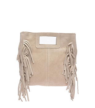 Бежова чанта тип тоут с ресни снимка