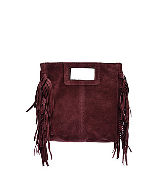 Бордо дамска чанта тип tote с ресни  снимка