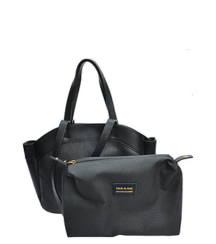 Чанта за рамо от естествена кожа в черно снимка