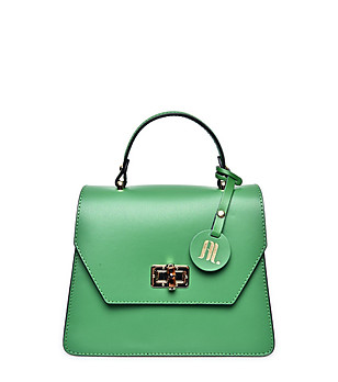 Малка зелена трапецовидна кожена чанта снимка