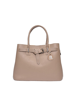 Дамска кожена чанта в цвят таупе снимка