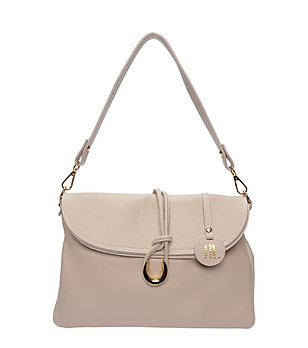 Бежова чанта тип през рамо с декоративен възел снимка