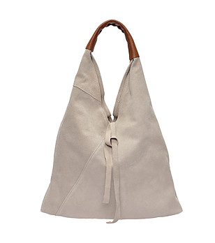 Бежова чанта тип hobo с връзка  снимка