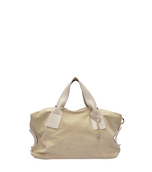 Бежова чанта тип bowling с горни дръжки снимка