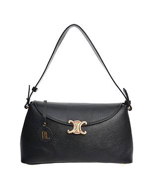 Черна дамска чанта от естествена кожа снимка