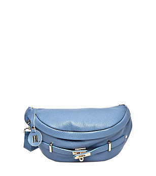 Светлосиня дамска чанта от естествена кожа Alberta снимка