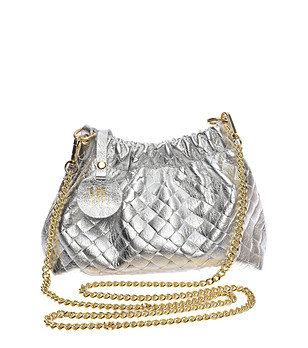 Сребриста кожена чанта през рамо снимка