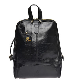 Черна дамска раница от естествена кожа Indiasa снимка