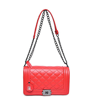 Червена дамска кожена чанта за рамо Alfina снимка