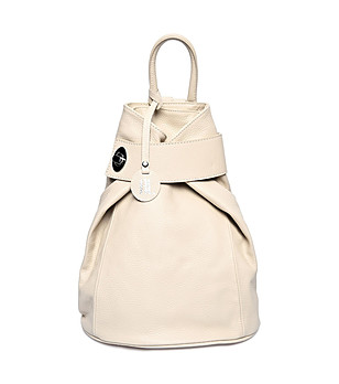 Дамска раница от естествена кожа в светлобежово Abra снимка