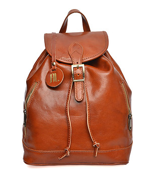 Дамска раница от естествена кожа в цвят коняк Nikala снимка