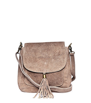 Дамска велурена чанта в цвят таупе Ksenia снимка