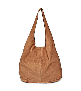 Дамска чанта от естествен велур в цвят коняк Livia снимка