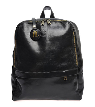 Кожена дамска раница в черно Crevia снимка