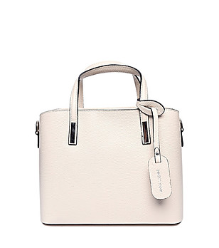 Бежова кожена дамска чанта снимка