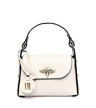 Малка дамска чанта от естествена кожа Irosa в бежов нюанс снимка