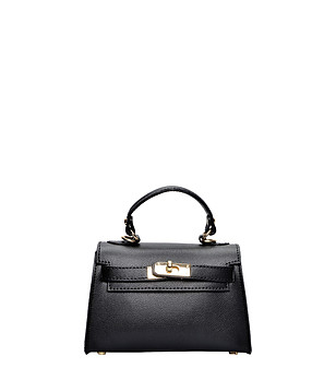 Черна чанта през рамо с метален капак снимка