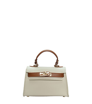 Бежово-когнак кожена чанта през рамо  снимка