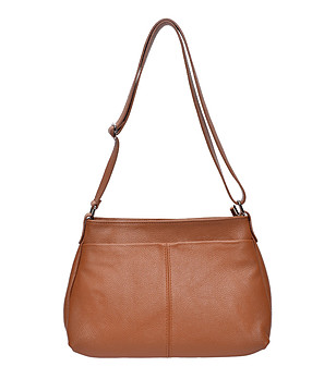 Кафява кожена чанта за рамо  снимка