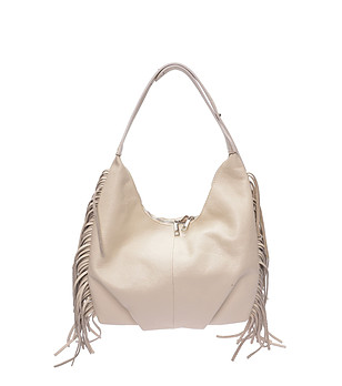 Бежова чанта за рамо с ресни  снимка