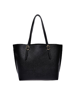 Черна кожена чанта за рамо снимка